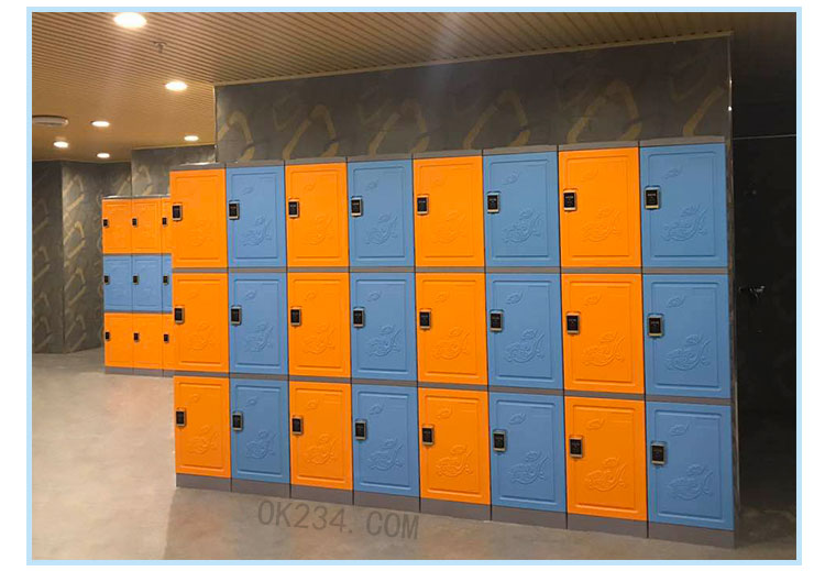三層塑料更衣柜儲物柜案例：繽紛橙+石墨藍+感應鎖